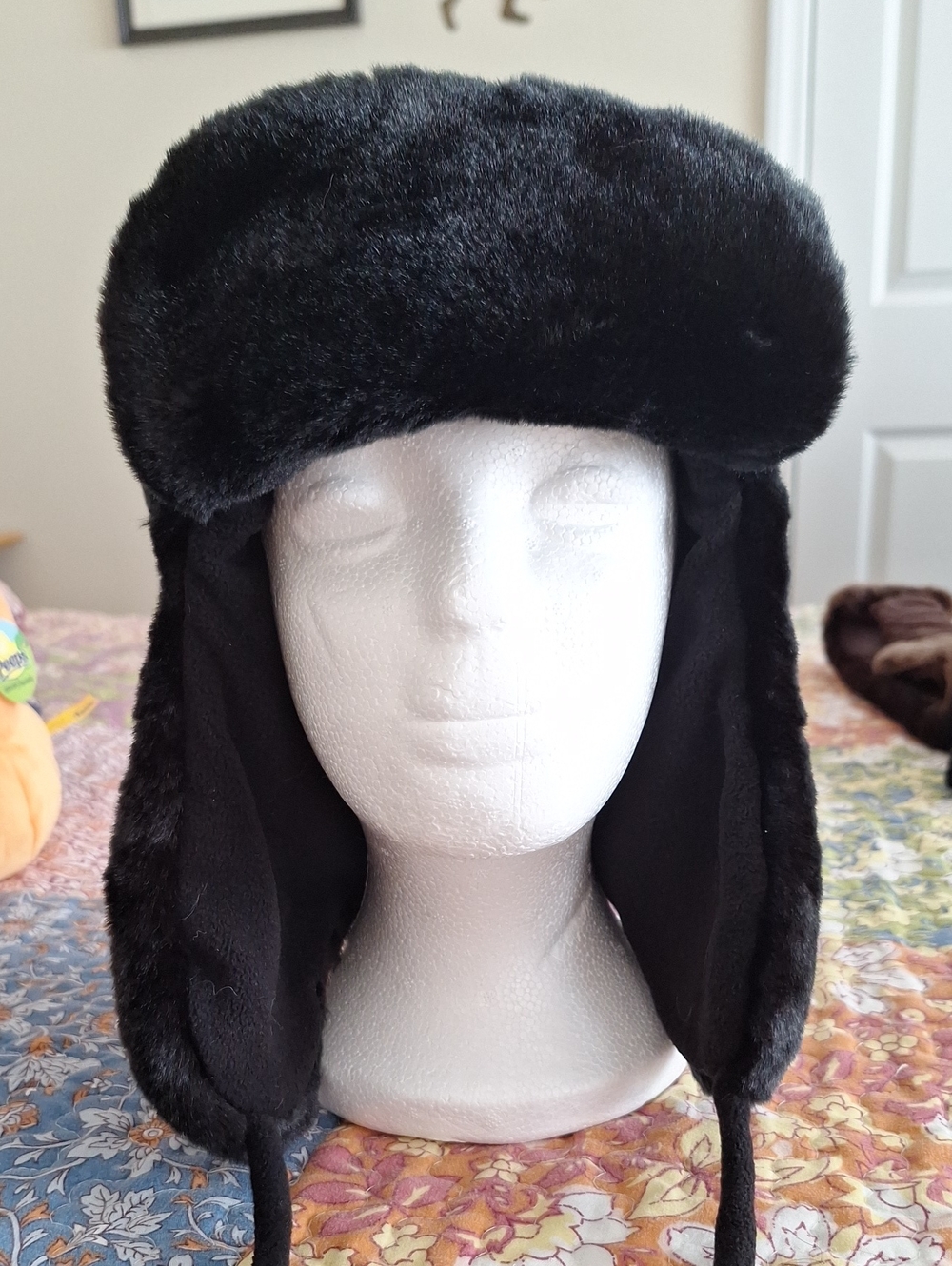 Womenβs Black Faux Fur Trapper Hat with Ear Flaps